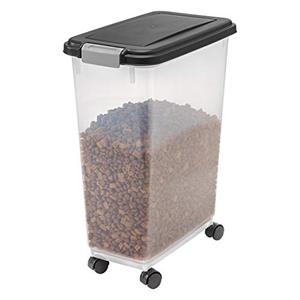lot 28291 image: IRIS USA Airtight Food Container for Dog, Cat, Bird, and Other Pet Food Storage Bin, BPA Free   Missing wheels  (SOLD AS IS)