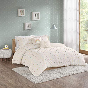 lot 28294 image: Urban Habitat Kids Callie Comforter Cotton Jacquard Weave Colorful Poms Accent, Down Alternative Shabby Chic All Season Teen Bedding, Girls Bedroom Decor, Twin, Multi 4 Piece