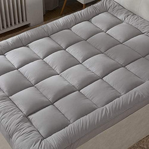 lot 28689 image: Updated 3 Inch Extra Thick Plush Mattress Cover with 100% Cotton Cover, Full Size Alternative Bed Cover for Optimal Cushioning and Support, Breathable, Gray