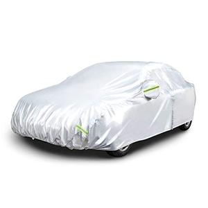 lot 28707 image: Amazon Basics Silver Weatherproof Car Cover - PEVA with Cotton, Sedans up to 200