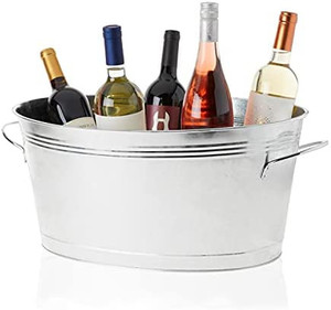 lot 28722 image: True Classic Ice Bucket for Metal Beverages, Cold Wine & Beer, 6.3 Gallon, 22.75 x 9.25, Set of 1, Galvanized Tub