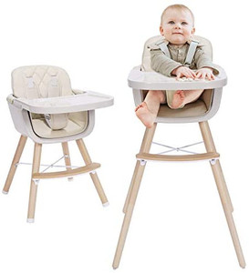 lot 28730 image: 3-in-1 Baby Highchair with Adjustable Legs, Tray, Sage Green, Dishwasher Safe, Wooden High Chair Made of Stylish Hardwood and High-Quality Faux Leather, Ideal for Small Apartments