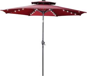 lot 28732 image: Patio Umbrella 10FT Outdoor Table Umbrella with Solar Lights, Market Umbrella wVentilation Tilt Adjustment and Crank for Garden, Deck, Backyard, Pool