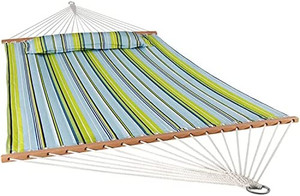 lot 28739 image: Sunnydaze 2-Person Quilted Double Fabric Hammock, Light Blue, similar
