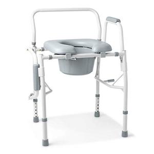 lot 28762 image: Medline Drop Arm Commode, Swing Arm Rest for Easy Transfer, Padded Seat, Contains Chair, Pail, Lid, and Splash Guard, 350lb. Weight Capacity