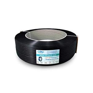 lot 28763 image: IDL Packaging - H-12600-166 12 x 7200 Heavy Duty Hand Grade Polypropylene (PP) Strapping Roll, 600 lbs. Break Strength, 16 x 6 Core, Black