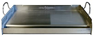 lot 53362 image: LITTLE GRIDDLE Griddle-Q GQ230 100% Professional Grade Stainless Steel Griddle with Even Cross Bracing and Removable Handles for CharcoalGas Grills, Camping, Tailgate and Parties (25 x 16 x 6.5)