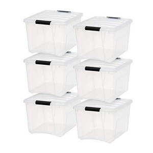 lot 53382 image: IRIS USA TB-36 Stack & Pull Box, Multi-Purpose Storage Bin, 40 Quart, Clear, 6 Pack