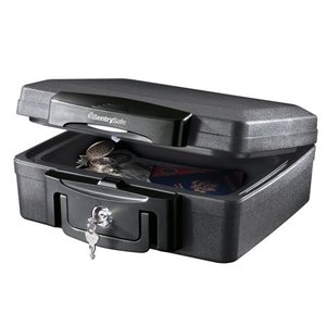 lot 53395 image: SentrySafe H0100 Fire-Resistant Box Safe and Water-Resistant Safe with Key Lock 0.17 CuFt, Black
