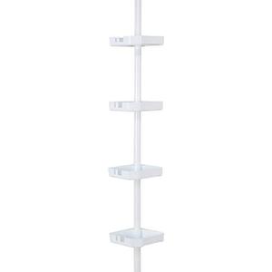 lot 53418 image: Bath Bliss 4 Tier Shelf Tension Adjustable Corner Storage Organizer Bathroom in Matte White Shower Caddy