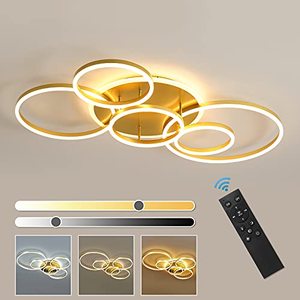 lot 53432 image: Modern LED Ceiling Light 106W Dimmable LED Acrylic Ceiling Lamp with Remote Control 6 Rings Flush Mount Ceiling Light Gold Ceiling Chandelier for Living Room Dining Room Bedroom Kitchen (51G01)