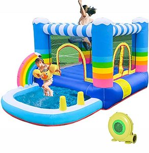 lot 53447 image: Inflatable Bounce House with Blower, Jumping Castles for Kids with Pool Indoor Outdoor Multicolor