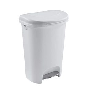 lot 56540 image: Rubbermaid Classic 13 Gallon Premium Step-On Trash Can with Lid and Stainless-Steel Pedal, White Waste Bin for Kitchen