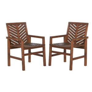 lot 65906 image: Outdoor Wood Patio Chairs - Set of 2 - Dark Brown