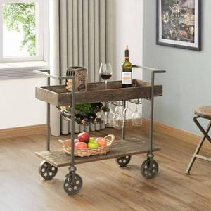 lot 65914 image: FirsTime & Co. Brown Factory Row Bar Cart Industrial Metal 29.75 x 14.25 x 29.75 in