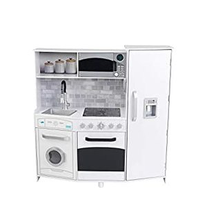 lot 65919 image: KidKraft Large Wooden Play Kitchen with Lights & Sounds, Icemaker, Play Phone, White, Gift for Ages 3 (B01C49MCEQ)