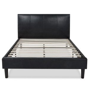 lot 65921 image: Sleep Master Deluxe Faux Leather Platform Bed with Wooden Slats Queen