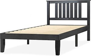 lot 65971 image: Mellow Marley Solid Wood Platform Bed with Paneled Headboard, Ebony Black, Full
