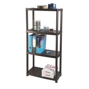 lot 1987 image: Ram Quality Products Primo 12 inch 4-Tier Plastic Storage Shelves, Black (no legs)