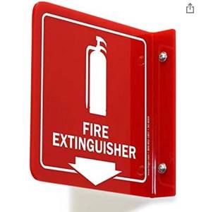 lot 1994 image: SmartSignFire Extinguisher Projecting Sign, Fire Extinguisher with Down Arrow  6 Polished Acrylic
