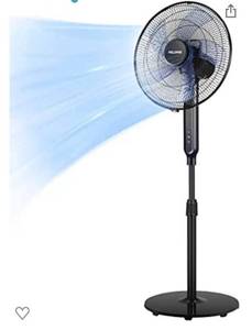 lot 2077 image: PELONIS 16 Oscillating Pedestal Stand Up Fan  Adjustable Height  Ultra Quiet DC Motor  Remote Control  12 Speed  12-Hour Timer  High Energy Efficiency  for Bedroom Home Office Use  Black