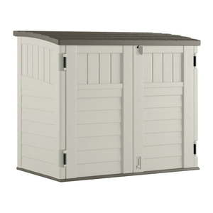 lot 2085 image: Suncast 34 cu. ft. Horizontal Outdoor Resin Storage Shed Vanilla - retails $375