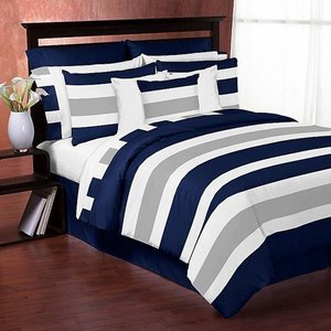 lot 10101 image: Sweet Jojo Designs Navy and Grey Stripe Twin Comforter Set