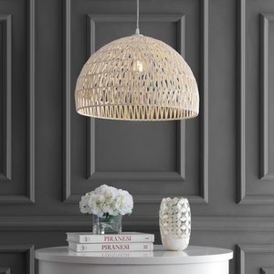 lot 10112 image: Jonathan Y Campana 20 Woven Rattan Dome Led Pendant