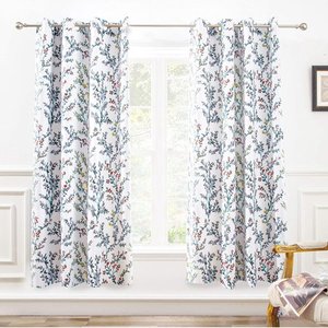 lot 10118 image: DriftAway Jasmine Watercolor Flower Floral Branch Botanical Lined Thermal Insulated Blackout Room Darkening Grommet Energy Saving Window Curtains 2 Layers 2 Panels