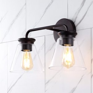 lot 10128 image: Kondo 17 2-Light Modern Farmhouse Iron LED Vanity Oil Rubbed BronzeClear