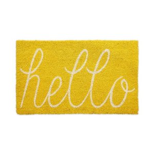 lot 10134 image: DII Yellow Hello Coir Non-Slip OutdoorIndoor Coir Doormat, 18 X 30