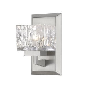 lot 10158 image: 1 Light Wall Sconce Clear Glass Shade Brushed Nickel Frame