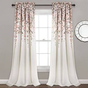 lot 10172 image: Lush Decor Weeping Flower Bright Colorful Floral Print 3 Rod Pocket Room Darkening Window Curtain Panel, BlushGray, 63L x 52W  2 Header, Set of 2