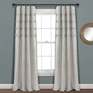 lot 10174 image: Lush Decor Vintage Stripe Ruffle 84 x 40 Stripe Gray 100% Cotton 3 Rod Pocket Pair Window Panel