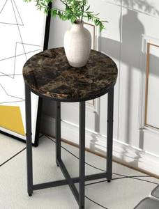 lot 10190 image: Mid-Century Style 15.5 in. Brown 24.4 in. H Round Faux Marble Top End Table with Steel Frame
