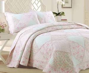 lot 10192 image: Cozy Line Home Fashions Cozy Line Rosa Floral Patchwork Cotton Reversible Quilt Set
