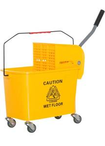 lot 10198 image: HOMCOM Mop Bucket Capacity Bucket with Side Press Wringer Wheels and Metal Handle