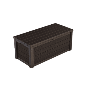 lot 2325 image: Keter Eastwood 150 Gallon Deck Box Resin Wood Look Brown