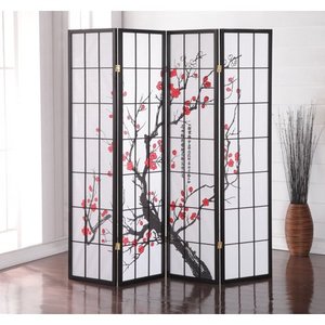 lot 2326 image: Roundhill Furniture Japanese Plum Blossom 4 Panel Room Divider 71 Tall Black