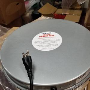 lot 2345 image: Poultry Water Heater Base, Anti Scald Metal Chicken Water Warmer Base, with Horizontal Side Chicken Nipple Drinker and Clear Gasket Waterer Kit for Winter Coop Poultry Chicken Heating