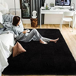 lot 2350 image: YOH Ultra Soft Shaggy Rugs Fluffy Carpets, 4x6 Feet, Indoor Modern Plush Area Rugs for Living Room Bedroom Kids Dorm Room Nursery Home Decor, Durable Rectangular Fuzzy Rug, Black