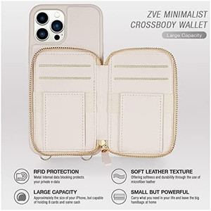 lot 3371 image: ZVE iPhone 13 & 13 Pro Wallet Case, Zipper Phone Case with RFID Blocking Card Holder Wrist Strap Purse Cover Gift for Women Compatible with iPhone13 & 13 Pro 6.1 inch, 2021- Beige