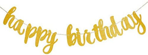 lot 3377 image: TeePolly Gold Happy Birthday Banner Glitter for Birthday Baby Shower Party Decorations,Gold Birthday Banner,Happy Birthday Sign with gold balloons and gold foil balloons