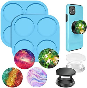 lot 3388 image: Palksky Phone Grip Resin Molds, 1Pcs Silicone On Top Phone Socket Molds, 4 Cavity Circle Epoxy Casting Molds with 4Pcs Phone Sockets for DIY Crafts Jewelry Making
