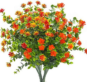 lot 3389 image: Artificial Fake Flowers, 4 Bundles Large UV Resistant Faux Plastic Greenery Foliage Plants Shrubs for Garden, Wedding, Outside Hanging Planter, Farmhouse Indoor or Outdoor etc Decor