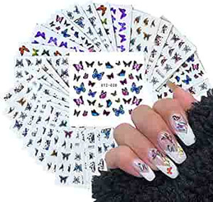 lot 3393 image: 30 Sheets Butterfly Nail Art Stickers for Acrylic Nails Water Transfer Decals for Women Nail Art Design Sticker Manicure Tips Wraps Decorations Kit