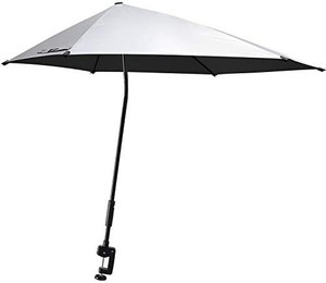 lot 3414 image: G4Free UPF 50 Adjustable Beach Umbrella XL with Universal Clamp for Chair, Golf Cart, Stroller, Bleacher, Patio (Black) the u.beralla is the same brand and same color just clamp varies from stock photos