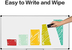 lot 3415 image: VUSIGN Magnetic Dry Erase Board, 48 X 24 Inches, Wall Mounted White Board with Pen Tray, Silver Aluminium Frame