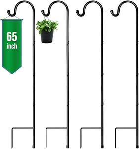 lot 3424 image: GOFORWILD Shepherd��s Hooks 4 Pack Black, 48 inches Tall, Made of Premium Metal for Garden Decor, Plant Hanger, Lantern Hook, Garden Stake and Wedding Decor, 7016