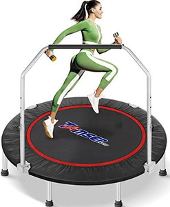 lot 3432 image: tomser 43 Foldable Trampoline - Fitness Rebounder for Kids and Adults with 4 Level Adjustable Heights Foam Handrail Mini Exercise Trampoline Workout Max Load 440lbs Bonus Carry Bag Indoor Outdoor
